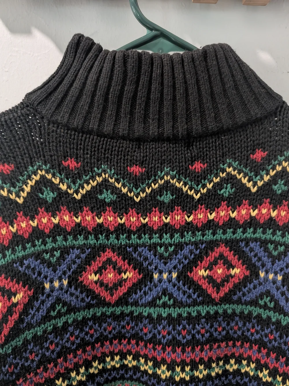 VTG Polo Ralph Lauren Youth XL Aztec Fair Isle Half Zip Sweater Black Cotton